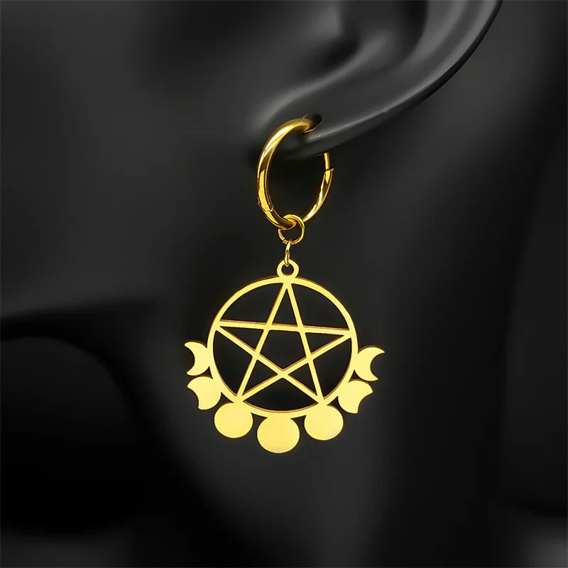 Star Moon Gold Earrings Goth Witchcraft Satan