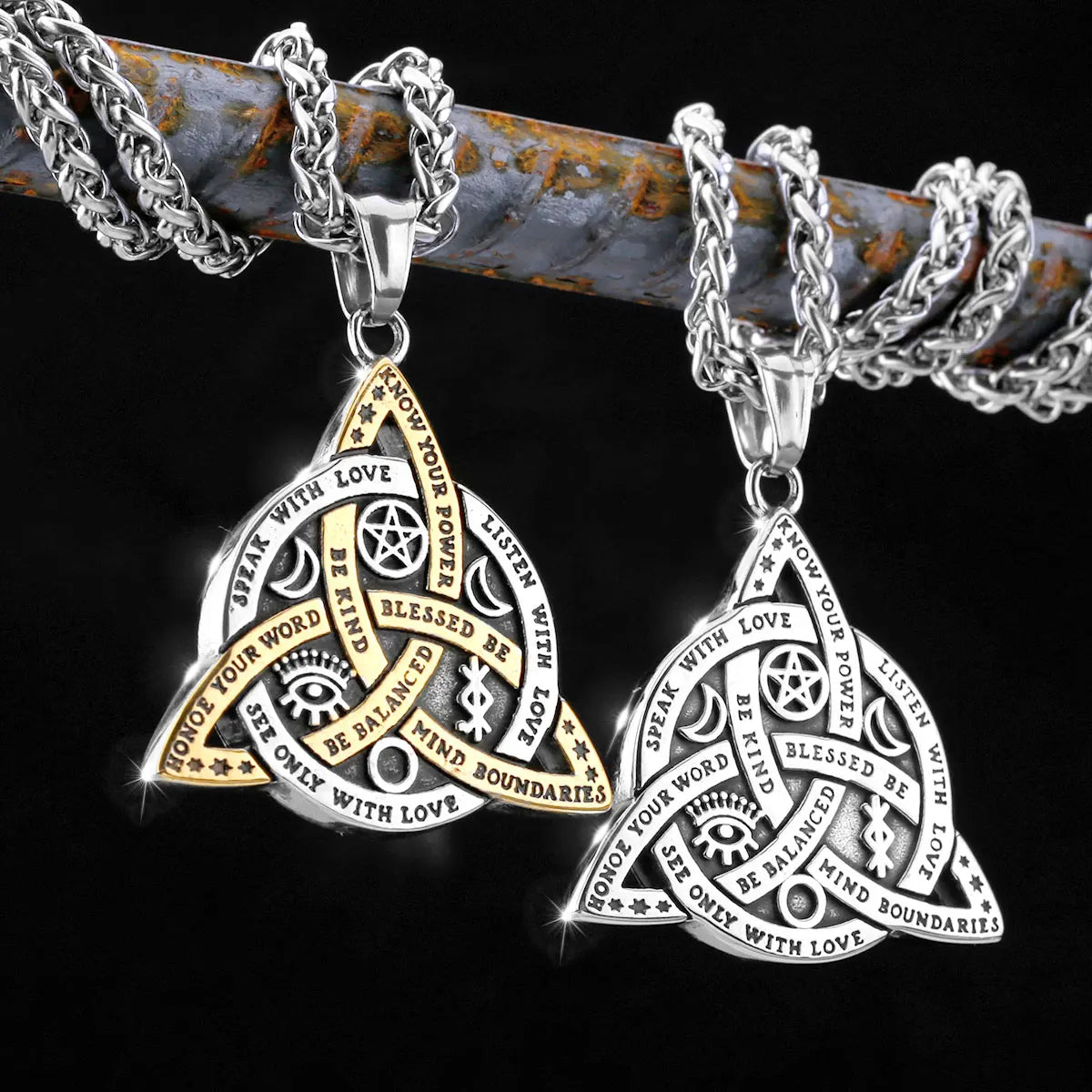 Viking Witch Celtic Knot Pendant Necklace Rune Stainless Steel Men Chain Odin Gothic Necklace Protection Amulet Jewelry