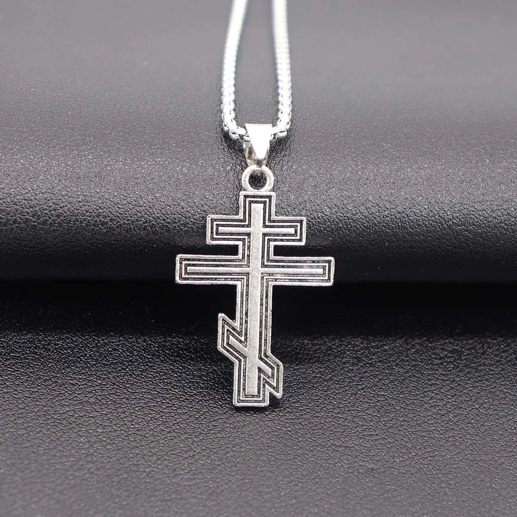 Russian Orthodox Byzantine Cross Pendant Necklace — Zinc Alloy