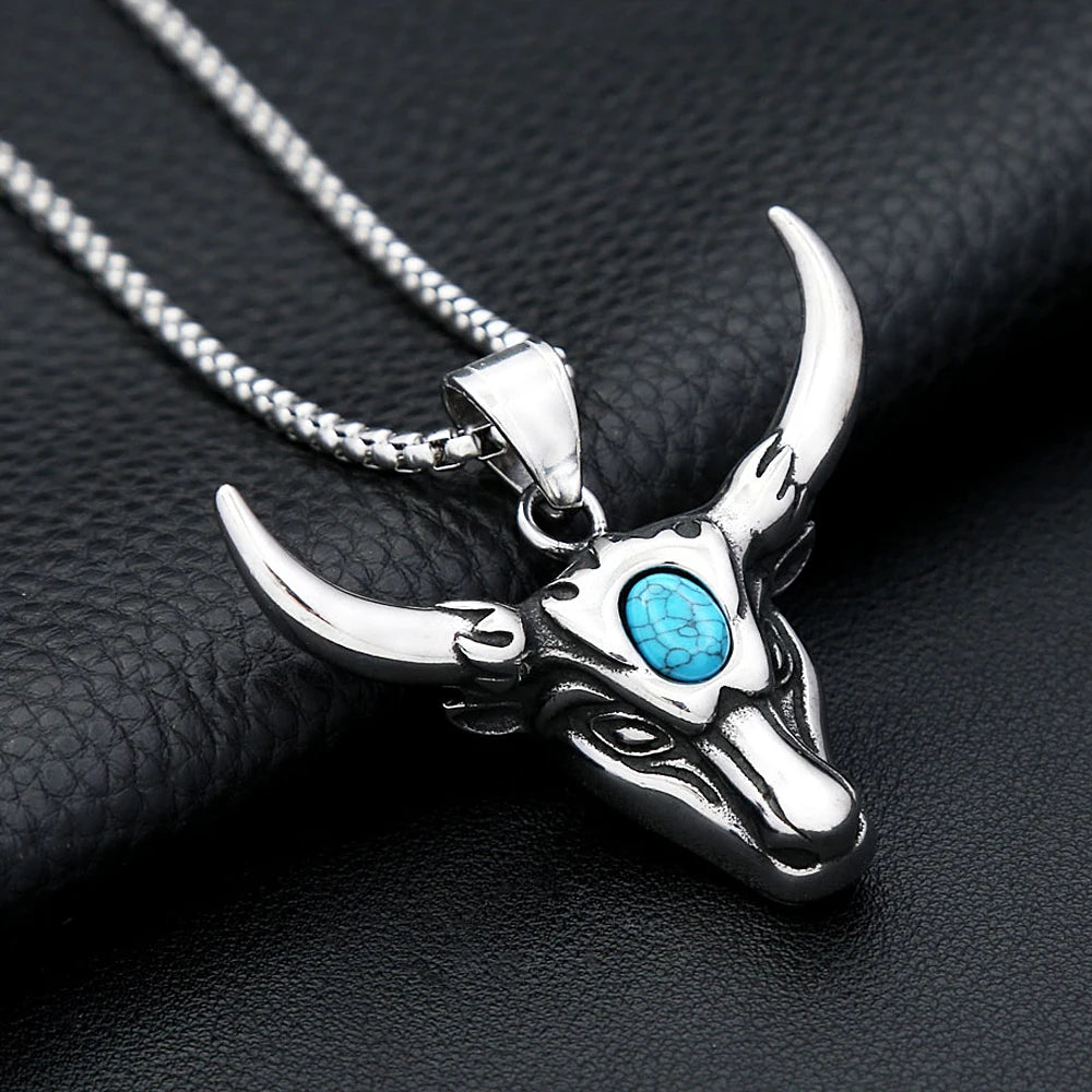 Vintage 316L Stainless Steel Bull Head Pendant Necklace For Men Women Hip Hop Fashion Animal Punk Jewelry Amulet Gifts