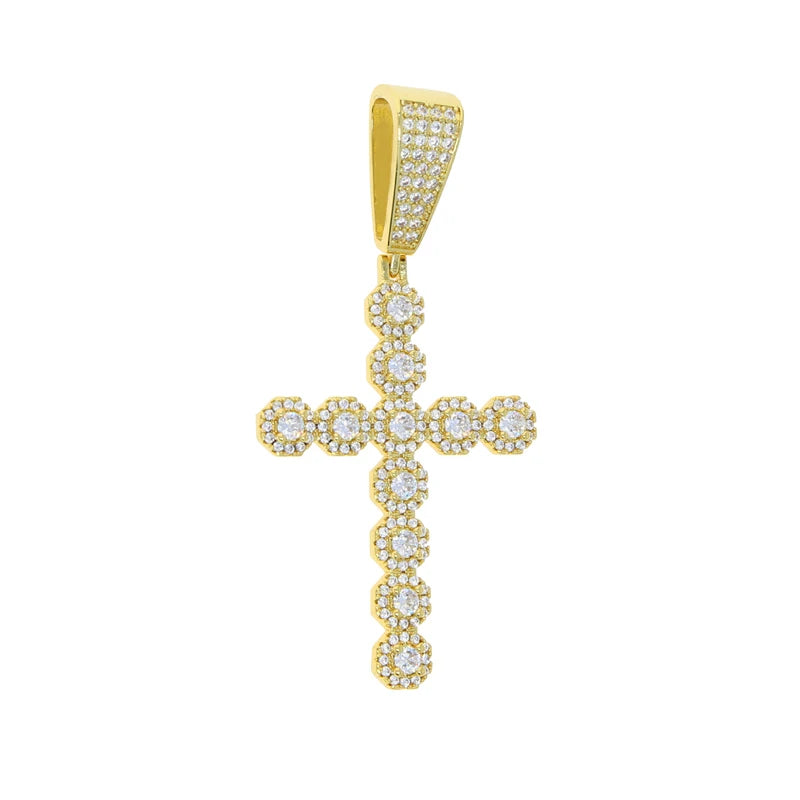 New Iced Out Bling CZ Cross Pendant Necklace Silver Color Prong Setting Cubic Zirconia Jesus Charm Men Women Hip Hop