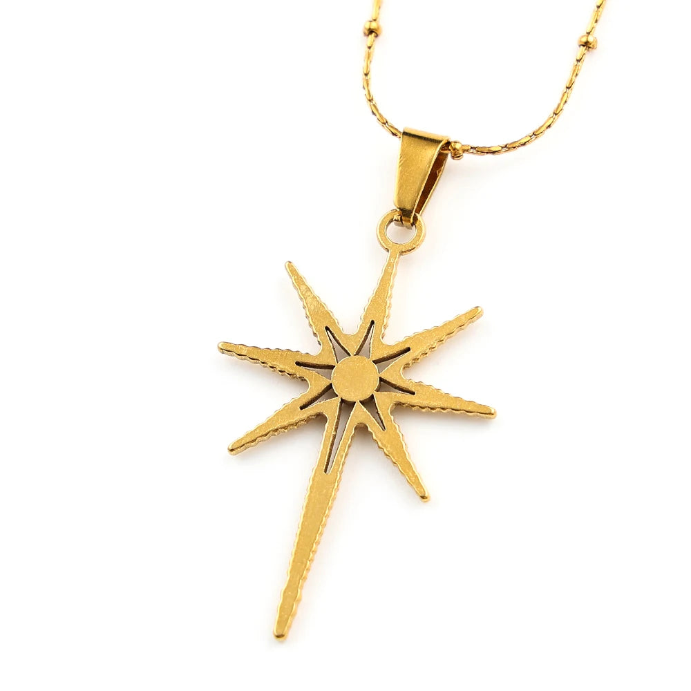 Star of Ishtar Octagram Stone Pendant Necklace — Stainless Steel