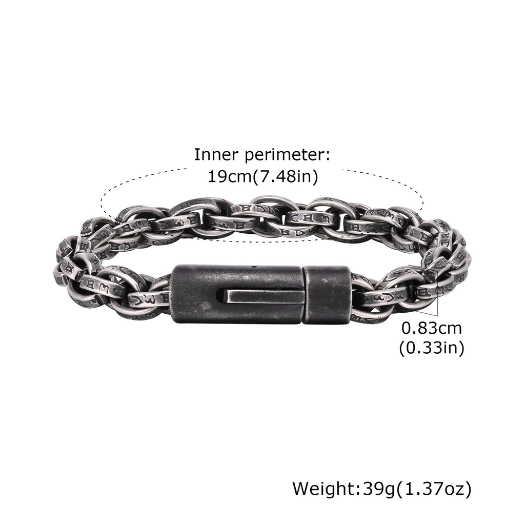 Chunky Twisted Chain Bracelets for Men Boys,Stainless Steel Antique Grey Wristband,Rock Punk Jewelry Gifts