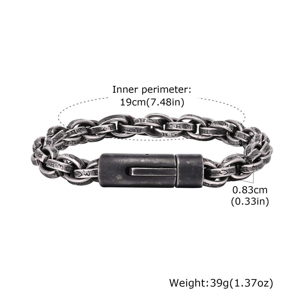 Chunky Twisted Chain Bracelets for Men Boys,Stainless Steel Antique Grey Wristband,Rock Punk Jewelry Gifts