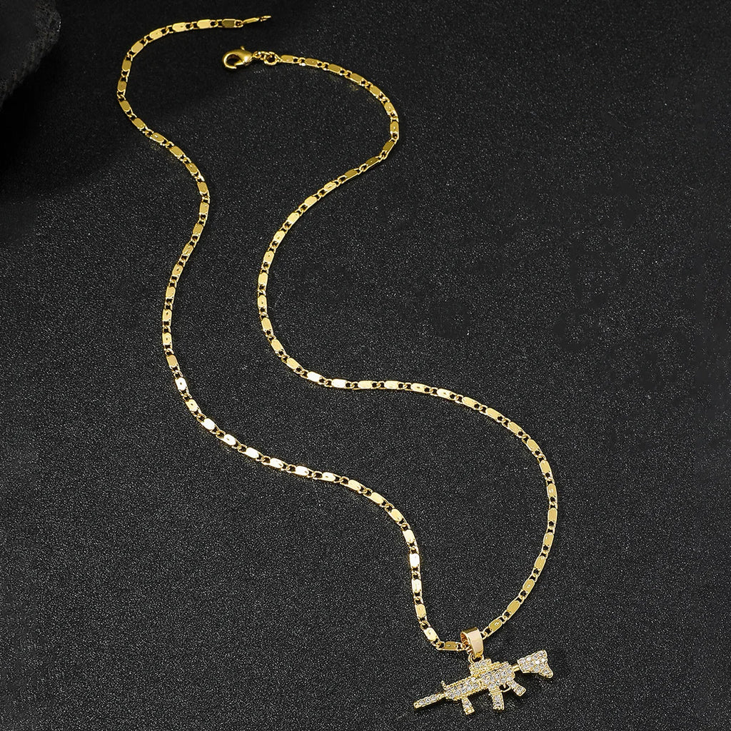 Gold-Tone CZ Dot Charm Pendant Necklace for Men