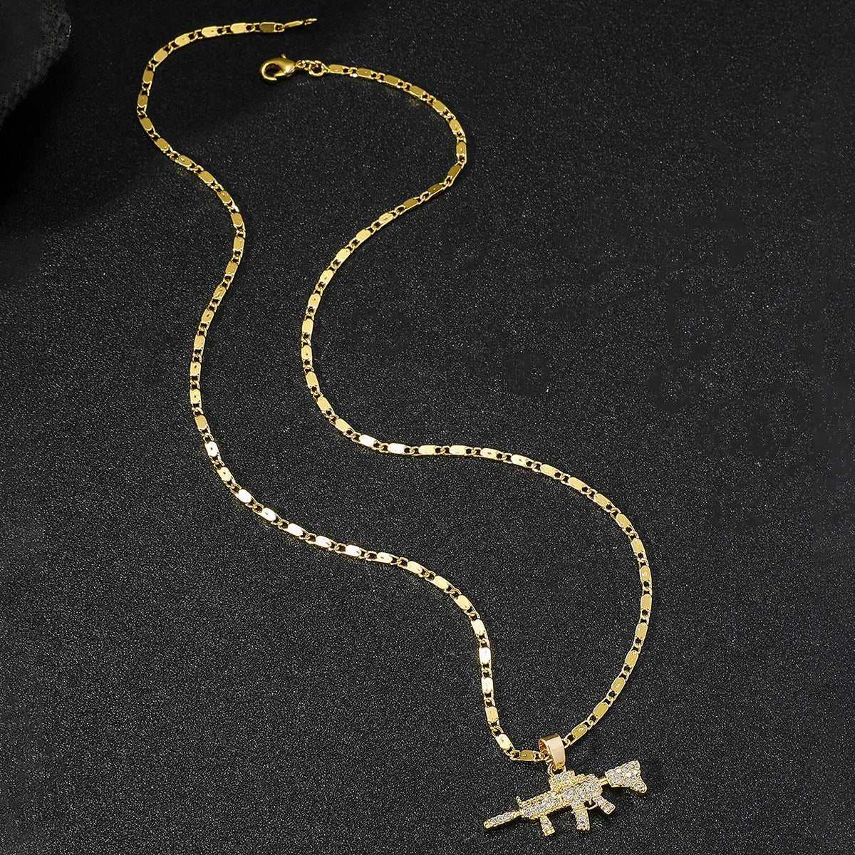 Gold-Tone CZ Dot Charm Pendant Necklace for Men