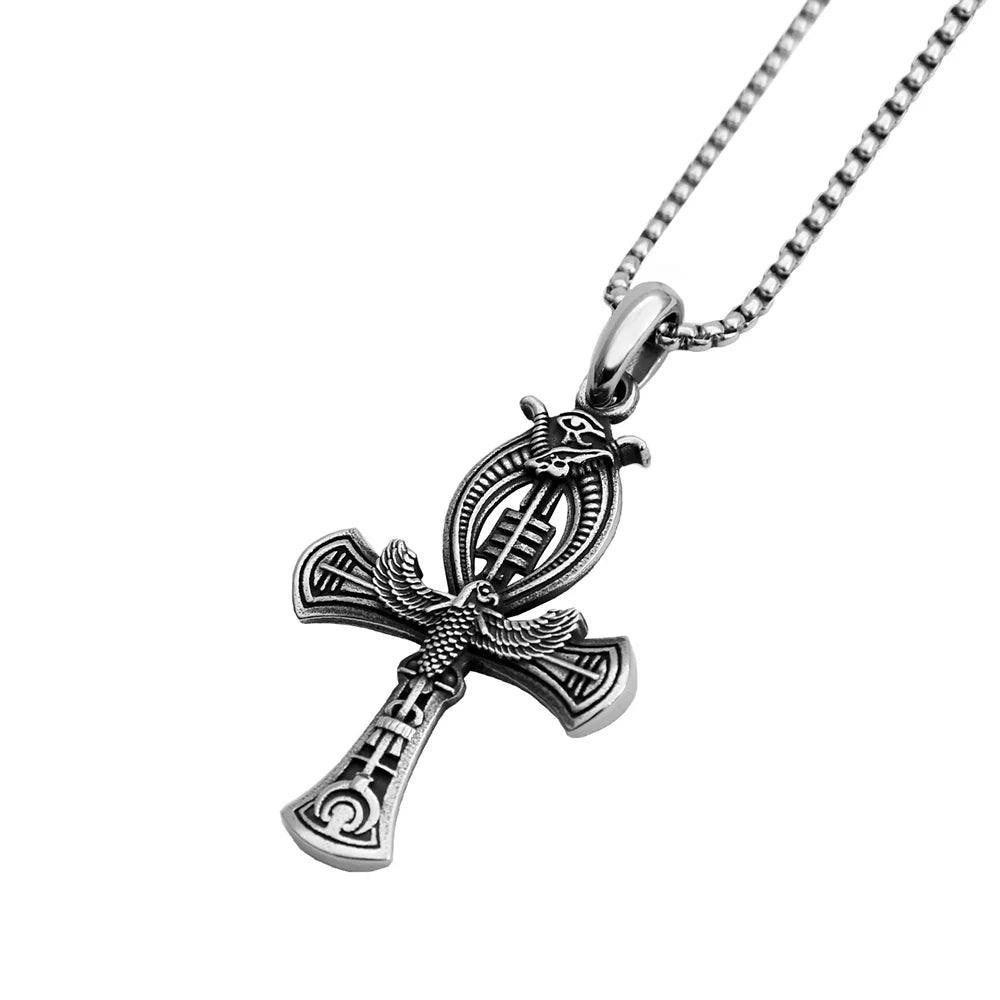 Unique Vintage Ankh Cross Necklace Unisex Stainless Steel Eye Of Horus Amulet Pendant Egyptian Jewelry Gifts