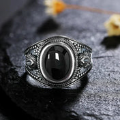 Oval Black Onyx Ring — Vintage, 8x10MM, Two-Tone Metal