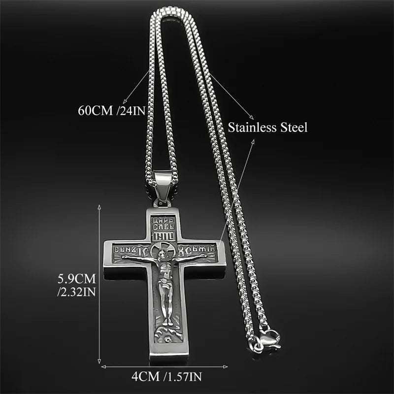 Russian Orthodox Crucifix Pendant Necklace — Stainless Steel