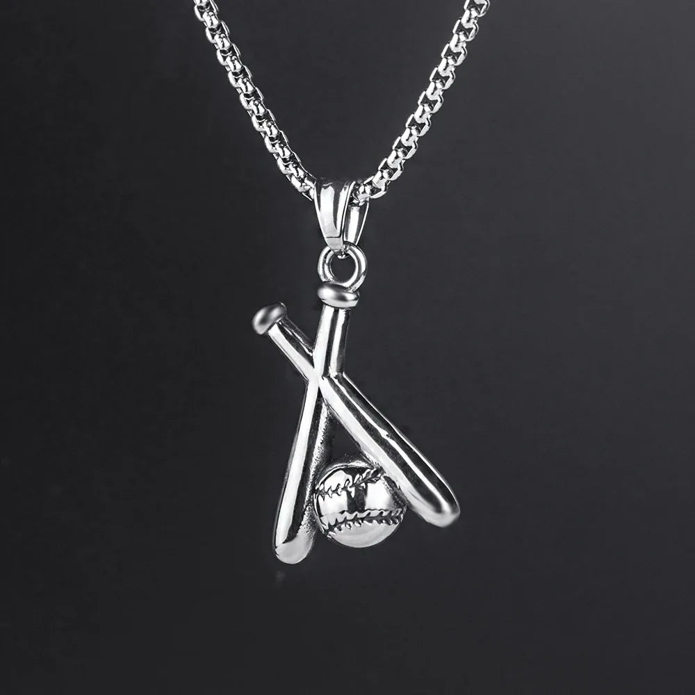 Silver Baseball Bat Pendant Necklace Stainless Steel