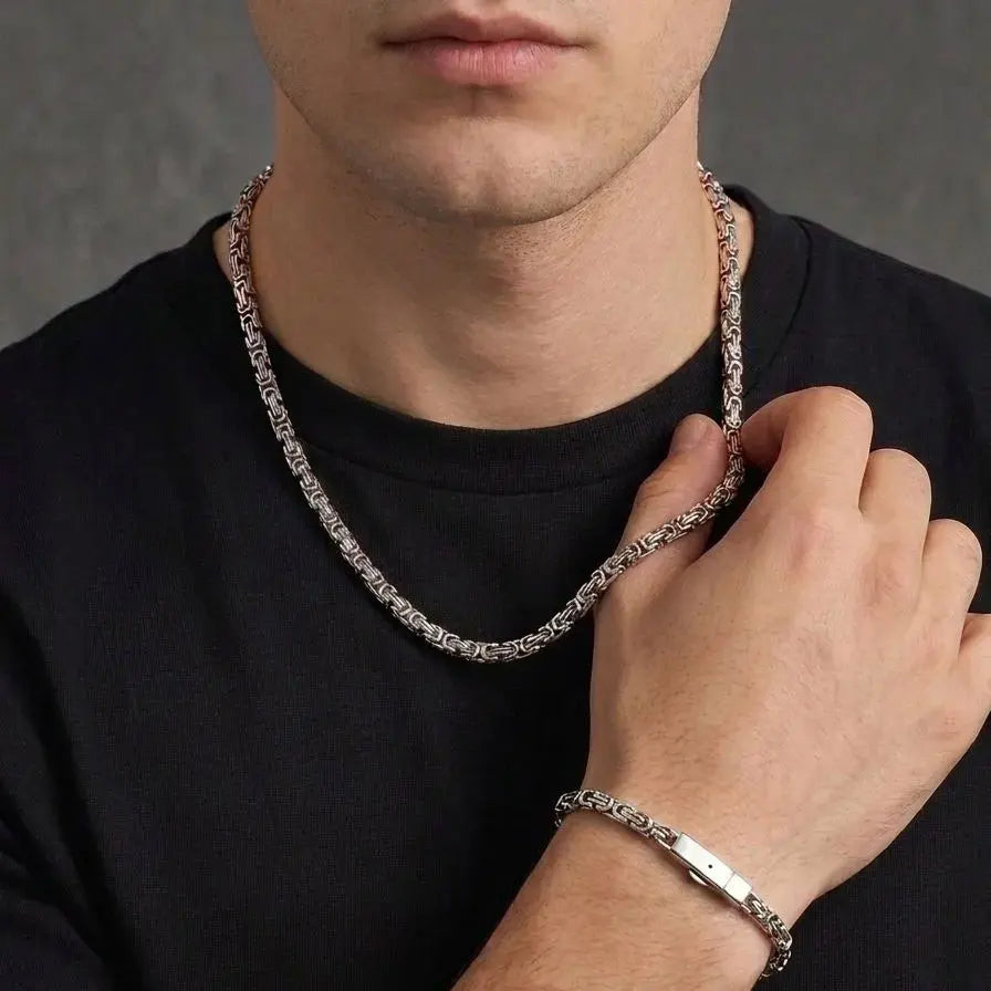 Stainless Steel Byzantine Chain Necklace for Men Minimalist Hip Hop Link Chain 4mm 5mm Silver Waterproof Neck Jewelry