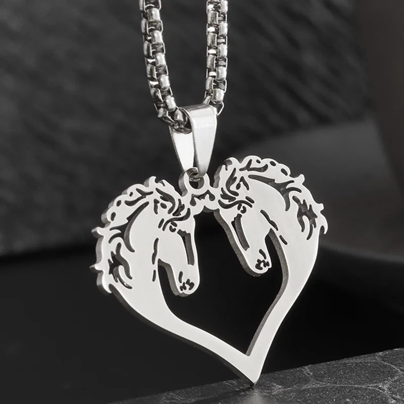 Gold Horse Pendant Necklace Box Chain Statement