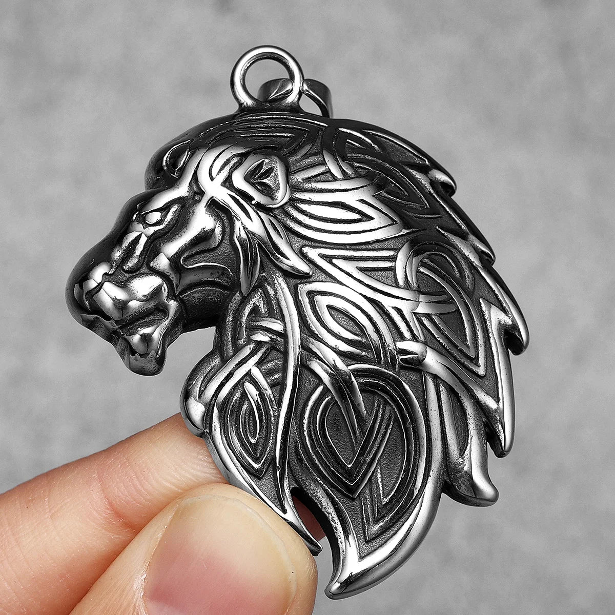 Celtic Knot Pendant Viking Stainless Steel Lion Head Necklace Animal for Men Vintage King Male Daily Wear Punk Jewelry