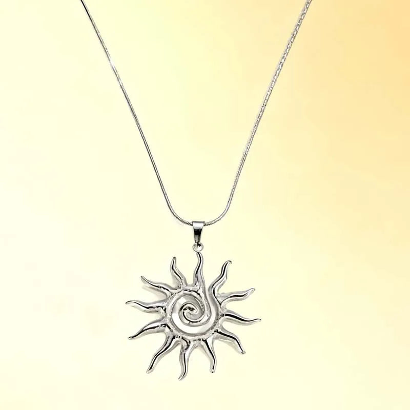 Fashion Vintage Chic Sun Shaped Pendant Necklace Stainless Steel Earrings Statement Golden Fashion Jewlery Accessories