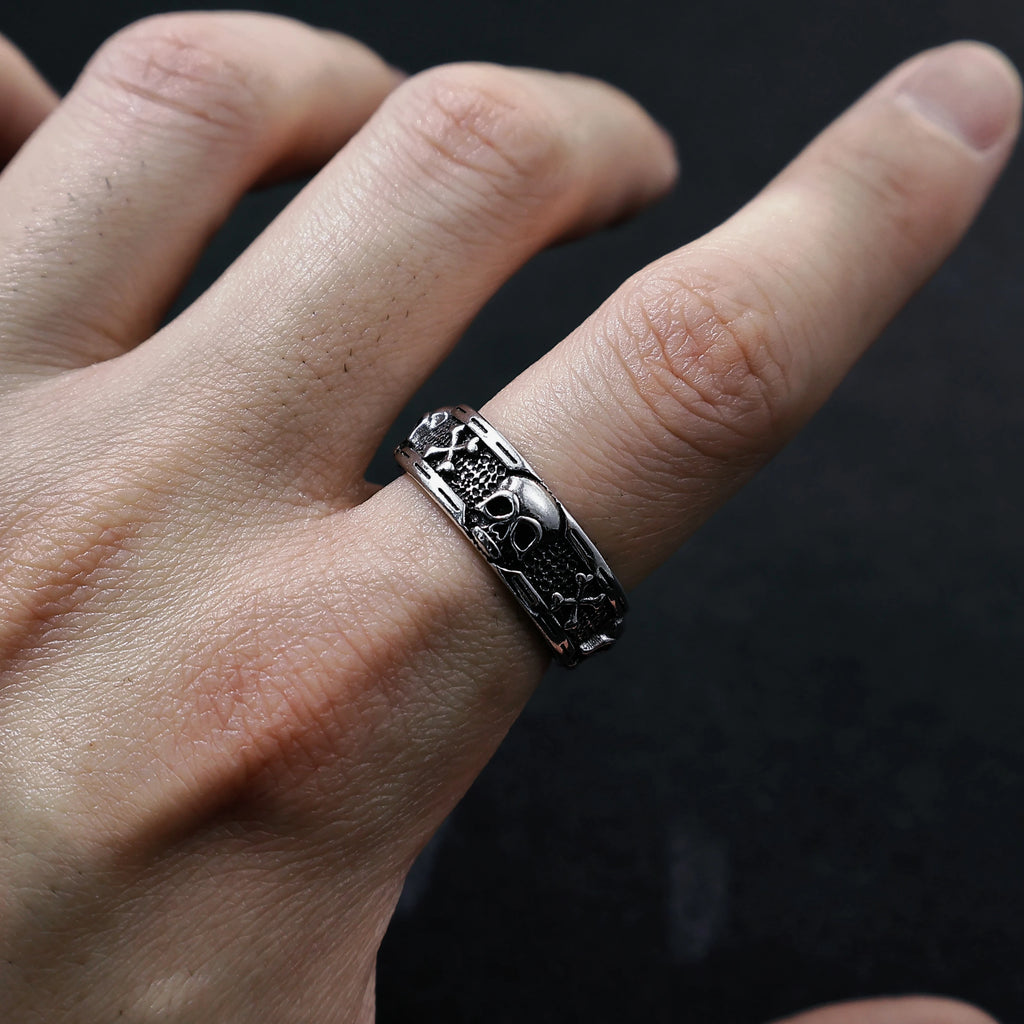 Retro Skull & Skeletons Adjustable Open Ring For Men Silver-plated Copper Gothic Punk Edgy Indie Jewelry Niche