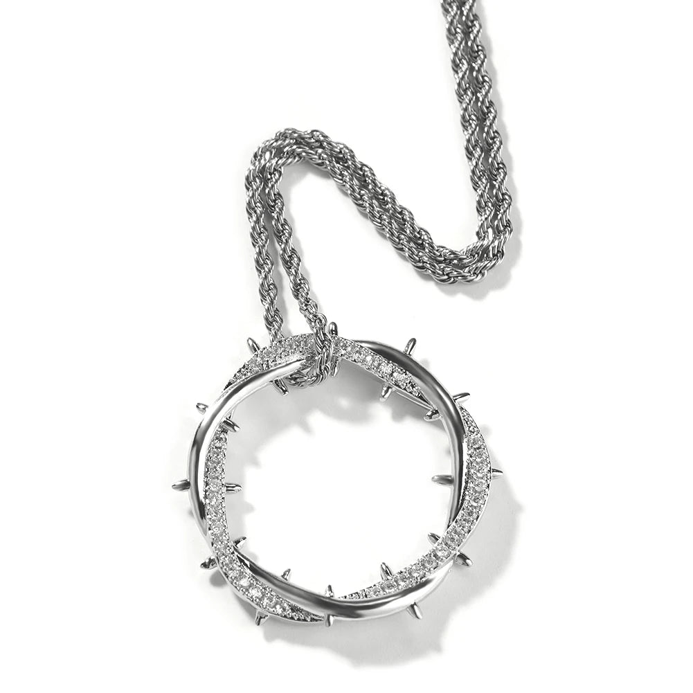 UWIN Crown of Thorns Pendant Necklace Iced Out Möbiusband Hoop Pendants for Gift Fashion Jewelry