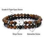 Cool 2Pcs/Set Anchor Stone Bracelet Man Howlite Obsidian Tiger Eyes Grade A Beaded Strand Braslet Fashion Boyfriend