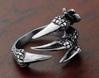 Stainless Steel Vintage Silver Dragon Claw Adjustable Opening Ring Tibetan silver Eagle Animal Rings for Men Women Punk