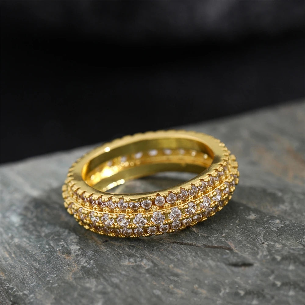Silver Ring Inlaid Crystal Zirconium Round Ring Stone Men And Women Luxury Simple Fashion Gift Jewelry