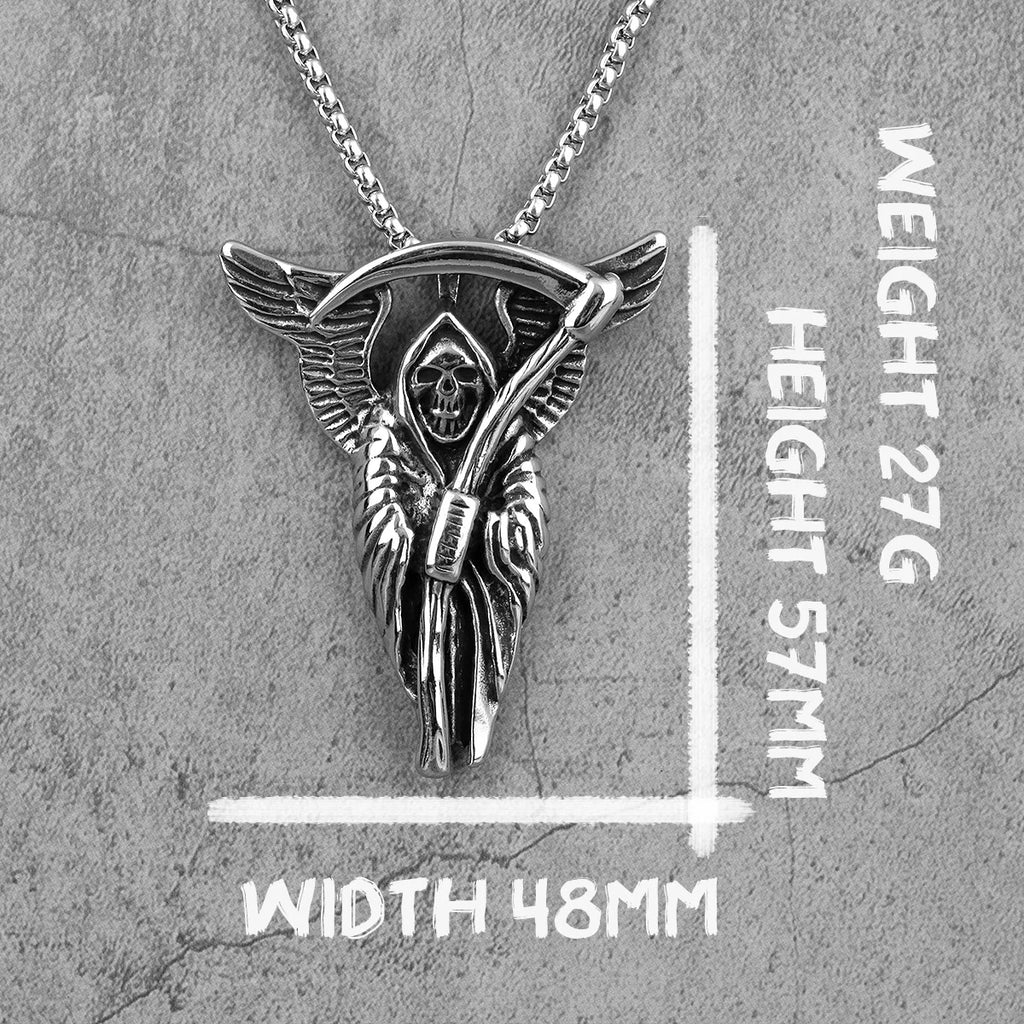 Grim Reaper Death Skull Pendant Necklace — Stainless