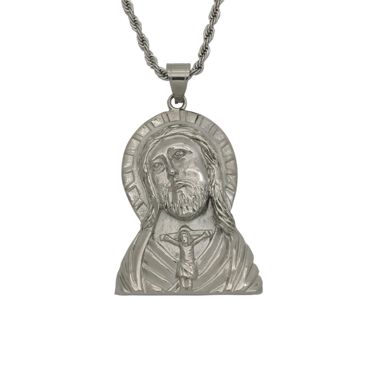 Gold Jesus Christ Face Pendant Necklace for Men — Stainless Steel