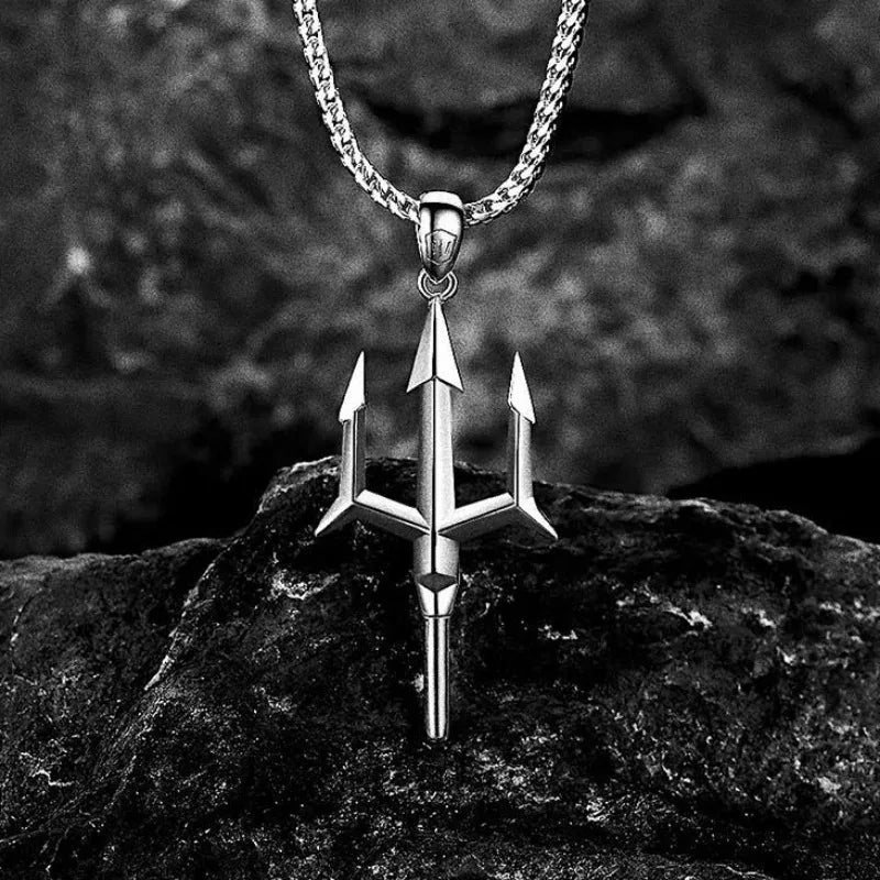 2024 New Style Neptune Trident Necklace Men's Tide Brand Niche High Design Sense Fashion Jewelry for Gift