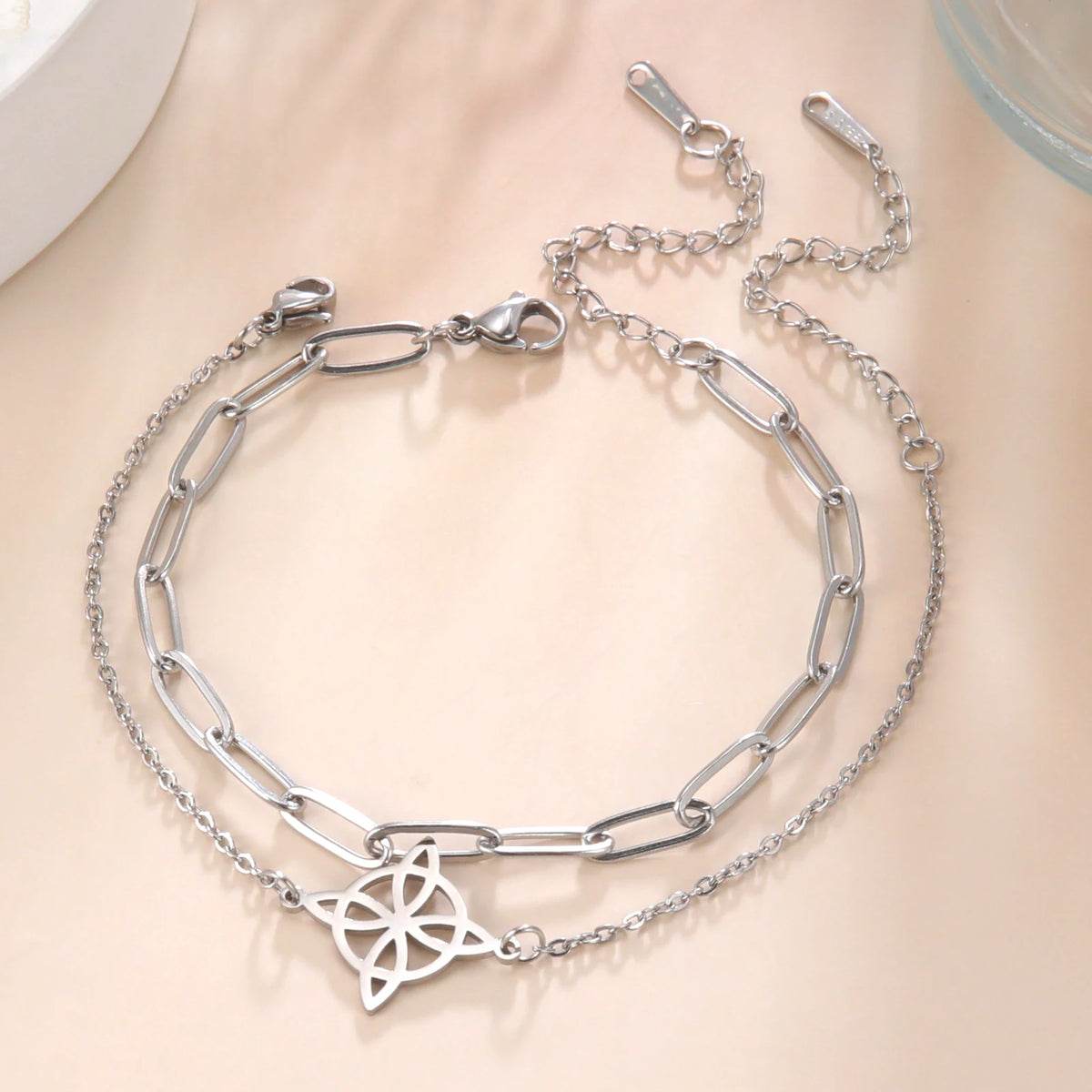 Lemegeton Charm Witch Celtic Knot Double Layer Bracelets Women Wicca Amulet Adjustable Chains Bracelet Stainless Steel