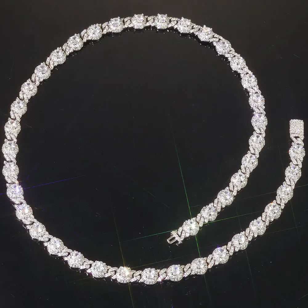Iced Out Cuban Chain Necklace Stainless Steel Bead