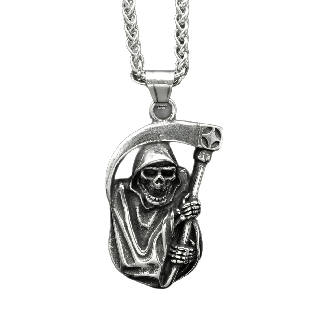 Grim Reaper Skull Biker Pendant Necklace — Stainless Steel