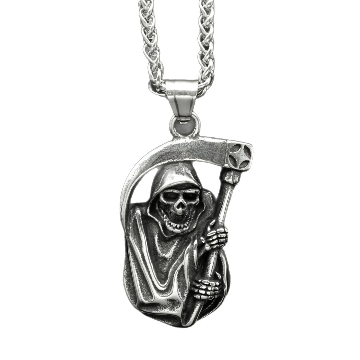 Grim Reaper Skull Biker Pendant Necklace — Stainless Steel