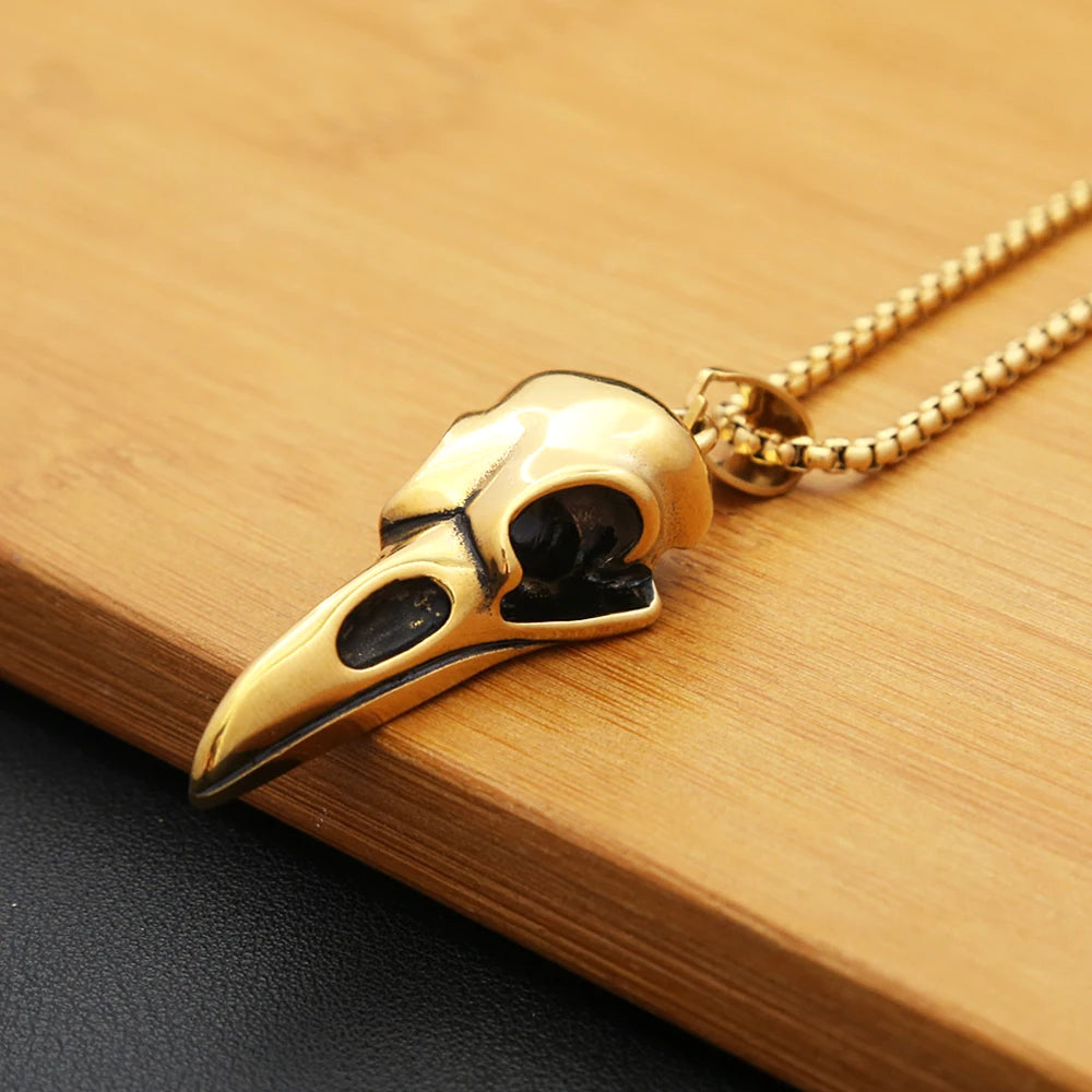 Vikings Stainless Steel Raven Pendant Necklaces For Men Women Nordic Odin Animal Skull Necklace Fashion Amulet Jewelry