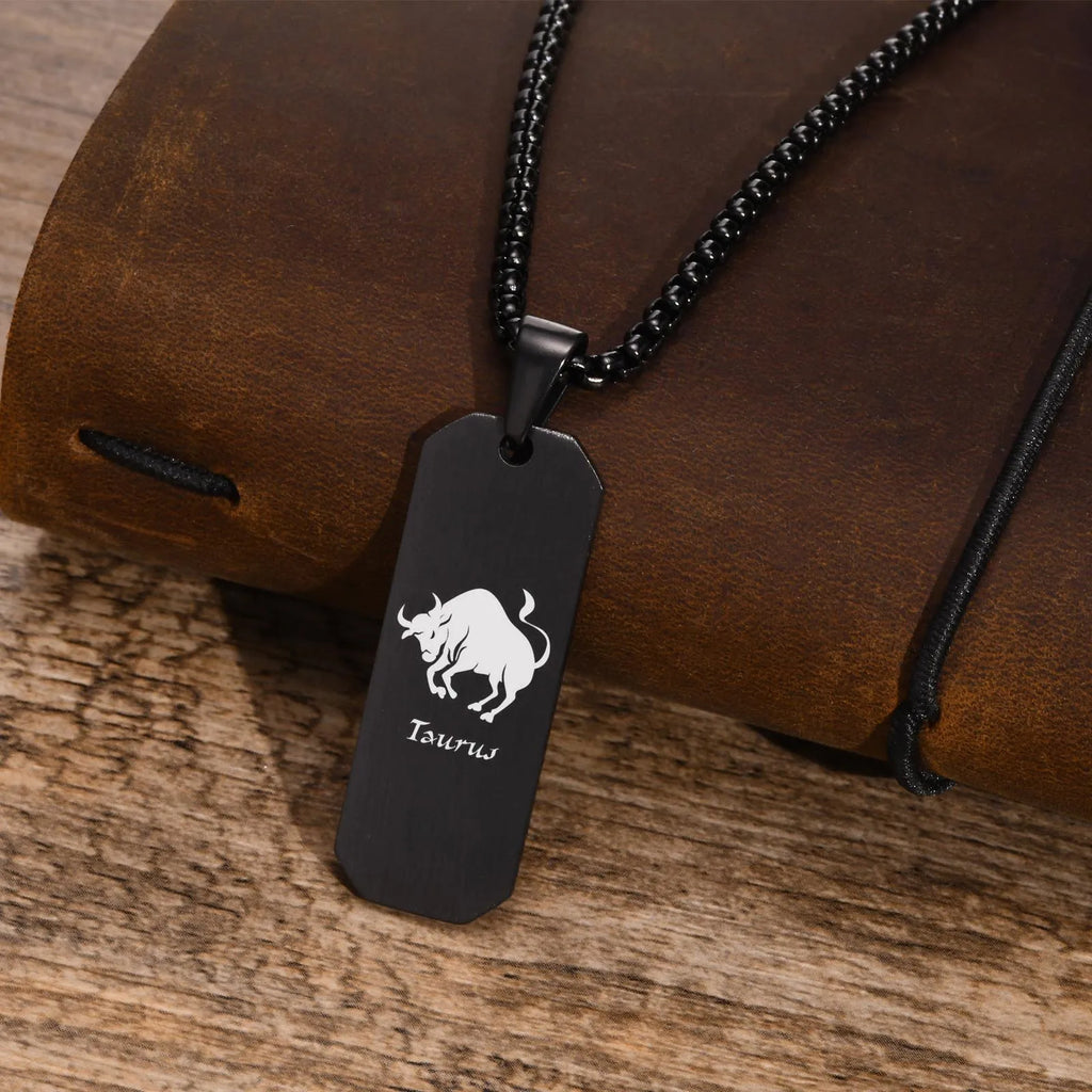 Zodiac Bar Pendant Necklace — Stainless Steel