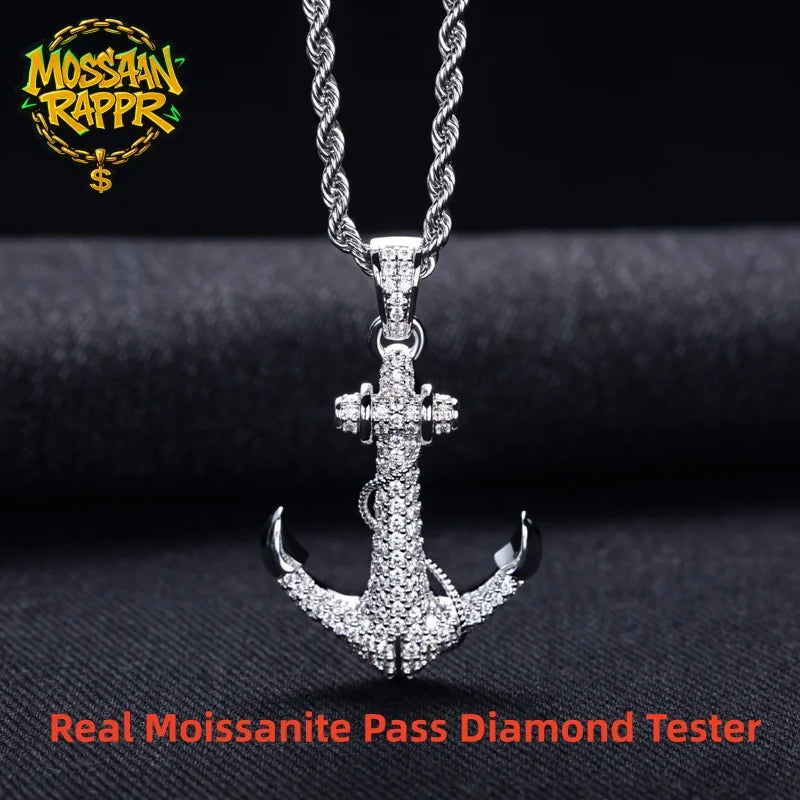 Iced Out Anchor Pendant — 14K Gold
