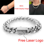 Silver Cuban Chain Necklace Stainless Steel 8/10/12MM