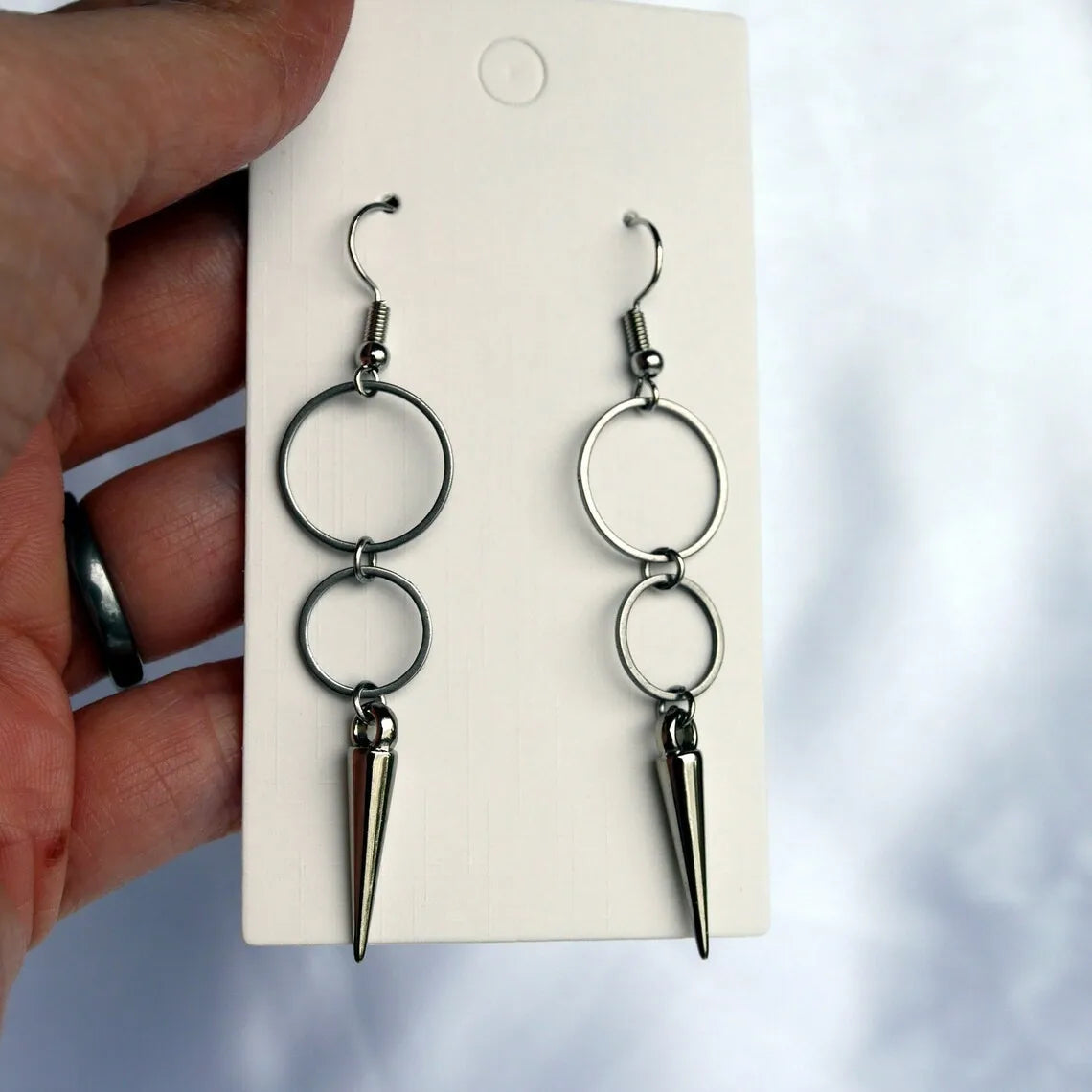 Gothic Spike Rivet Dangle Hoop Earrings Punk Avant-Garde
