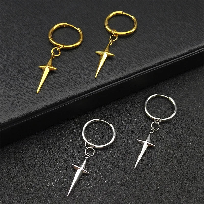 Cross Gold Drop Earrings — Stainless Steel