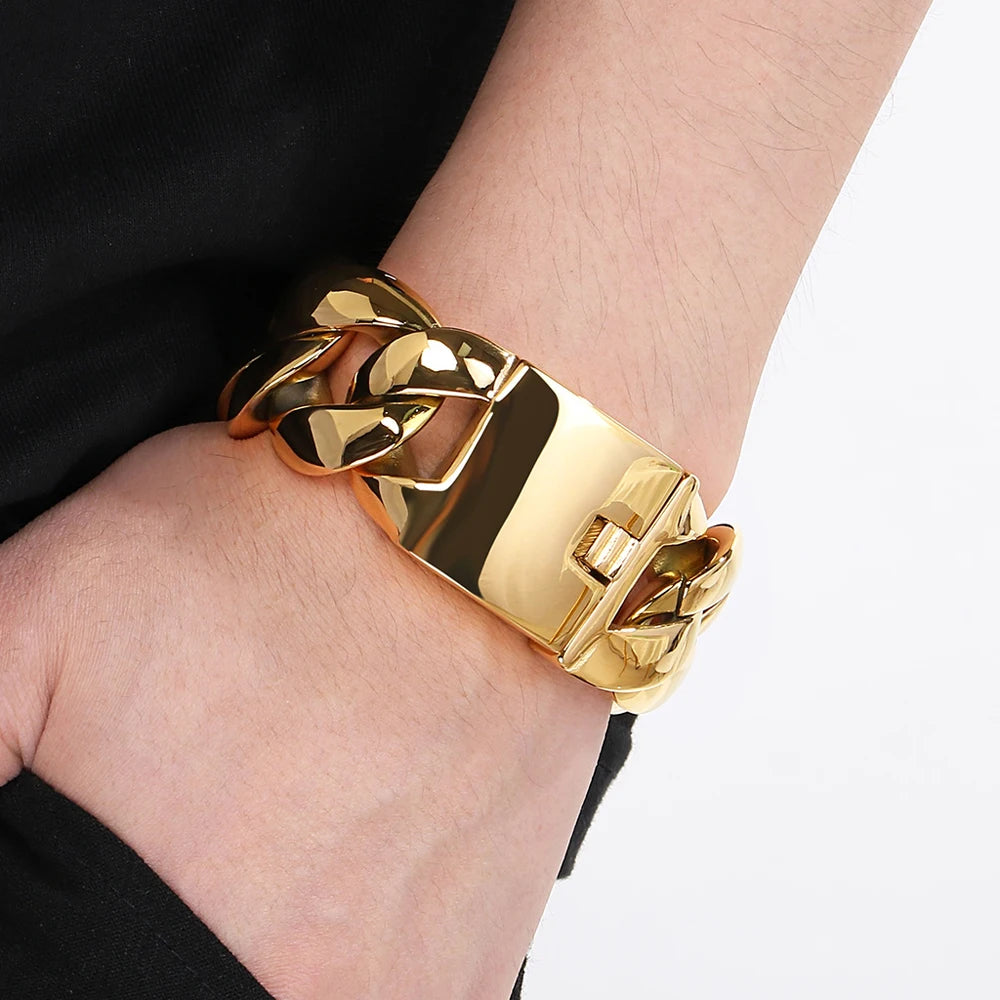 Chunky Men Bracelet for Man Polished Stainless Steel 29MM Curb Cuban Link Chain Men's Braceletes Wristband Jewelry