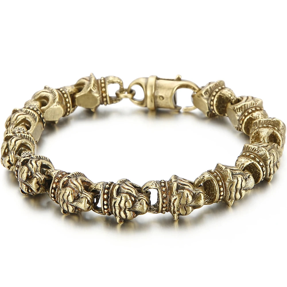 Steampunk Men's Tiger Head Bracelet Vintage Old Gold Color Solid Stainless Steel Man Bracelets Bangle Mens Jewellery