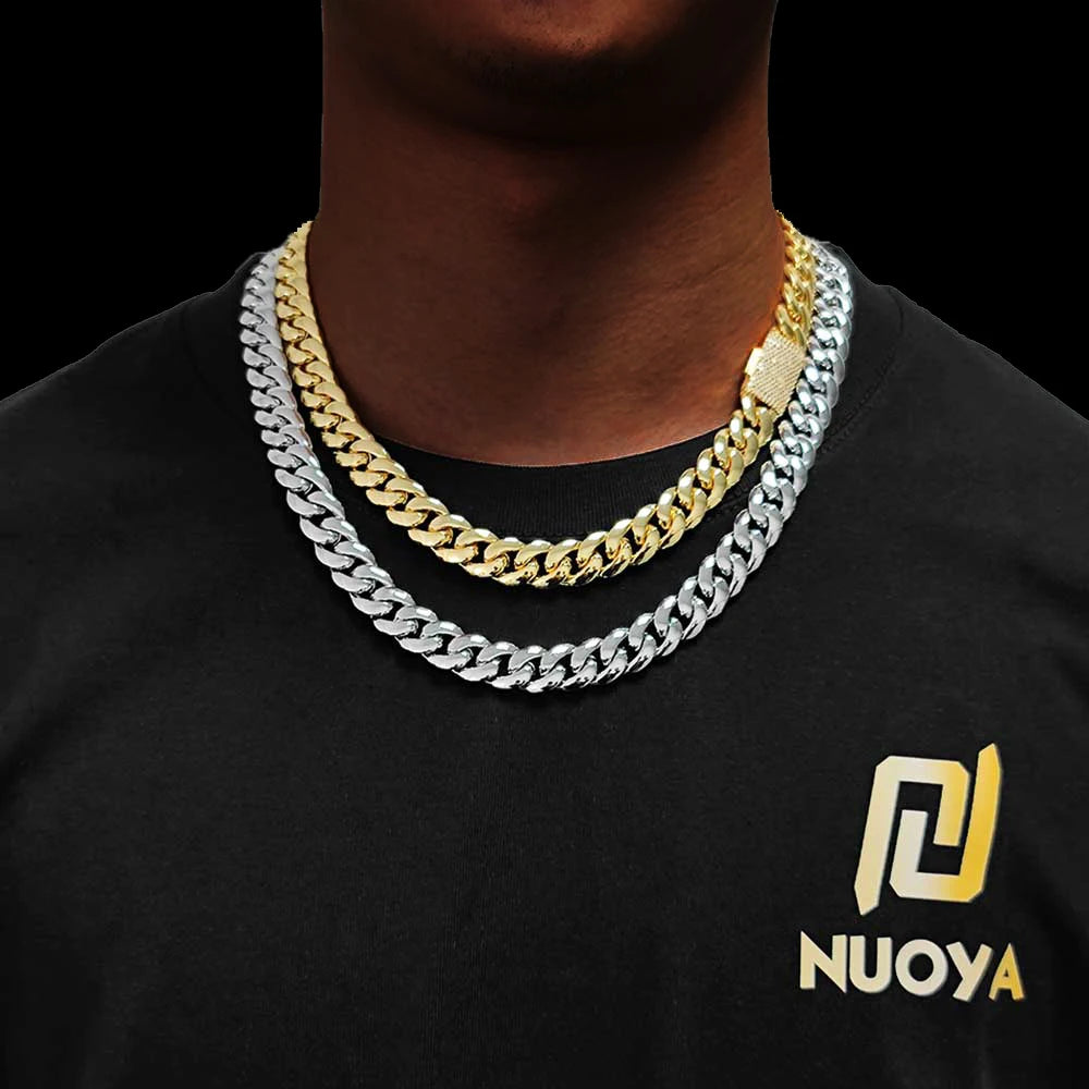 Gold Cuban Chain Necklace Iced Out 18K 12/22MM