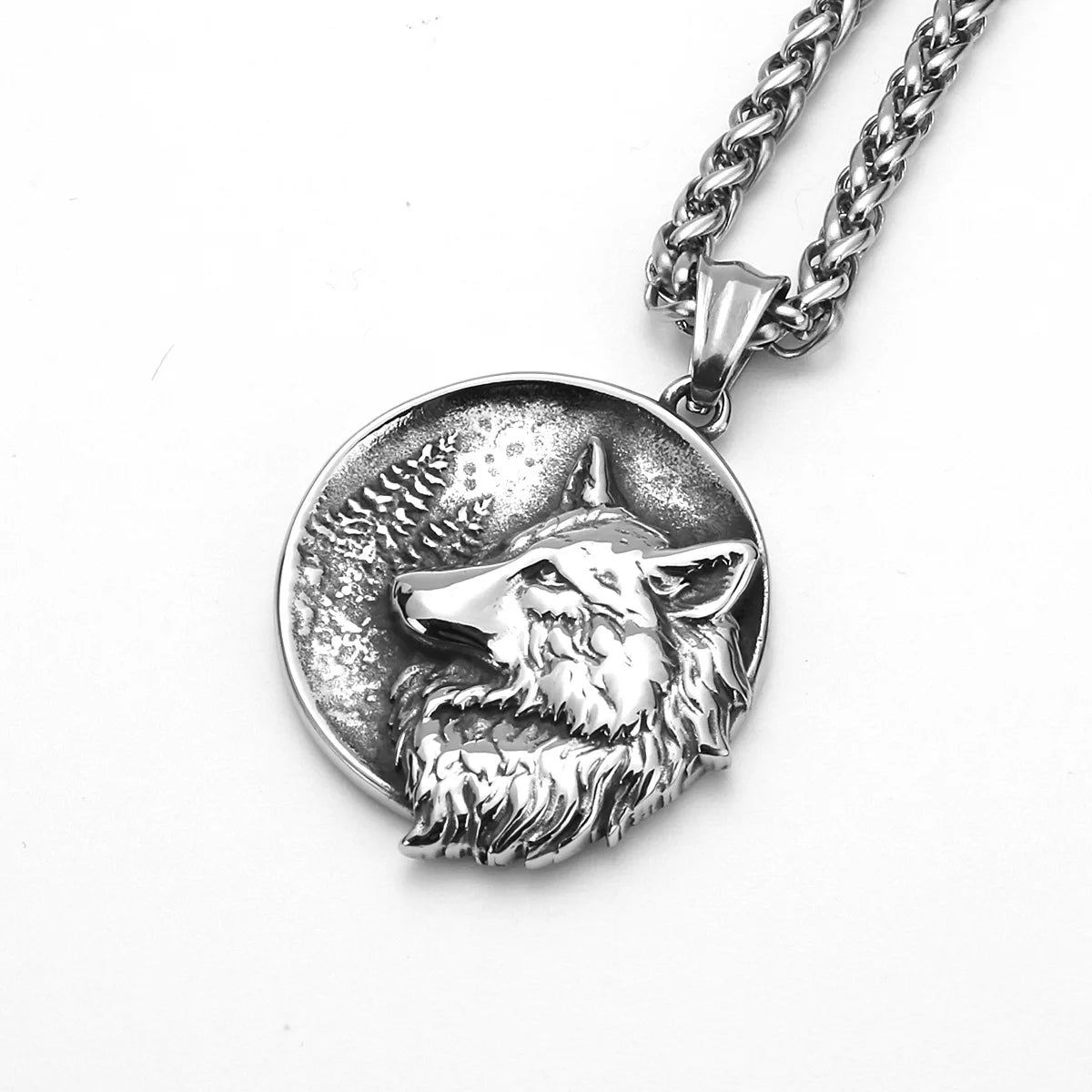Wolf Viking Steel Pendant 316L Head Relief