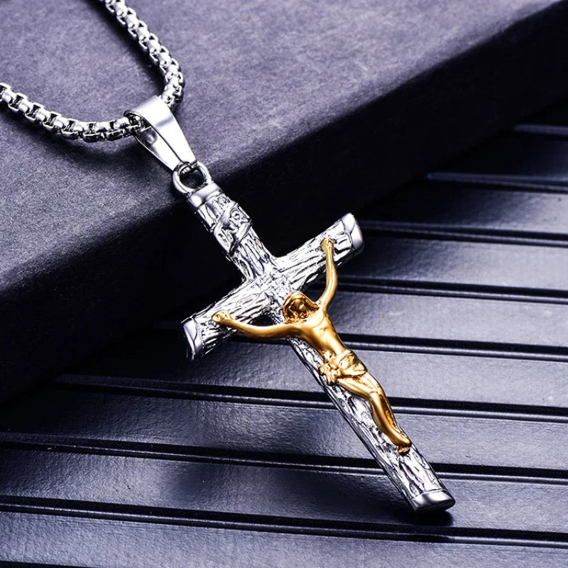 Stainless Steel Titanium Cross Jesus Christ Human Pendant Hip Hop Collar Chain Necklace for Women Men Gift Fashion Jewel
