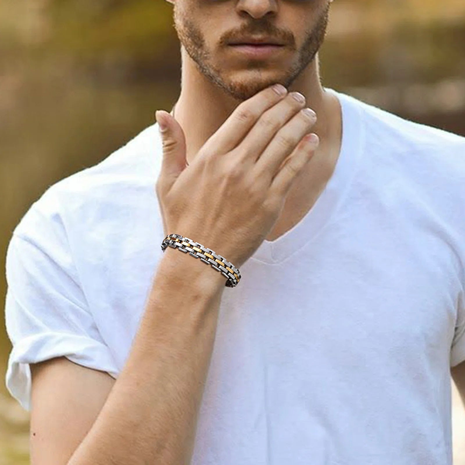 Two-Tone Statement Bracelet — Stainless Steel