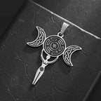 Greek Hecate Triple Moon Pendant Necklace — Stainless Steel