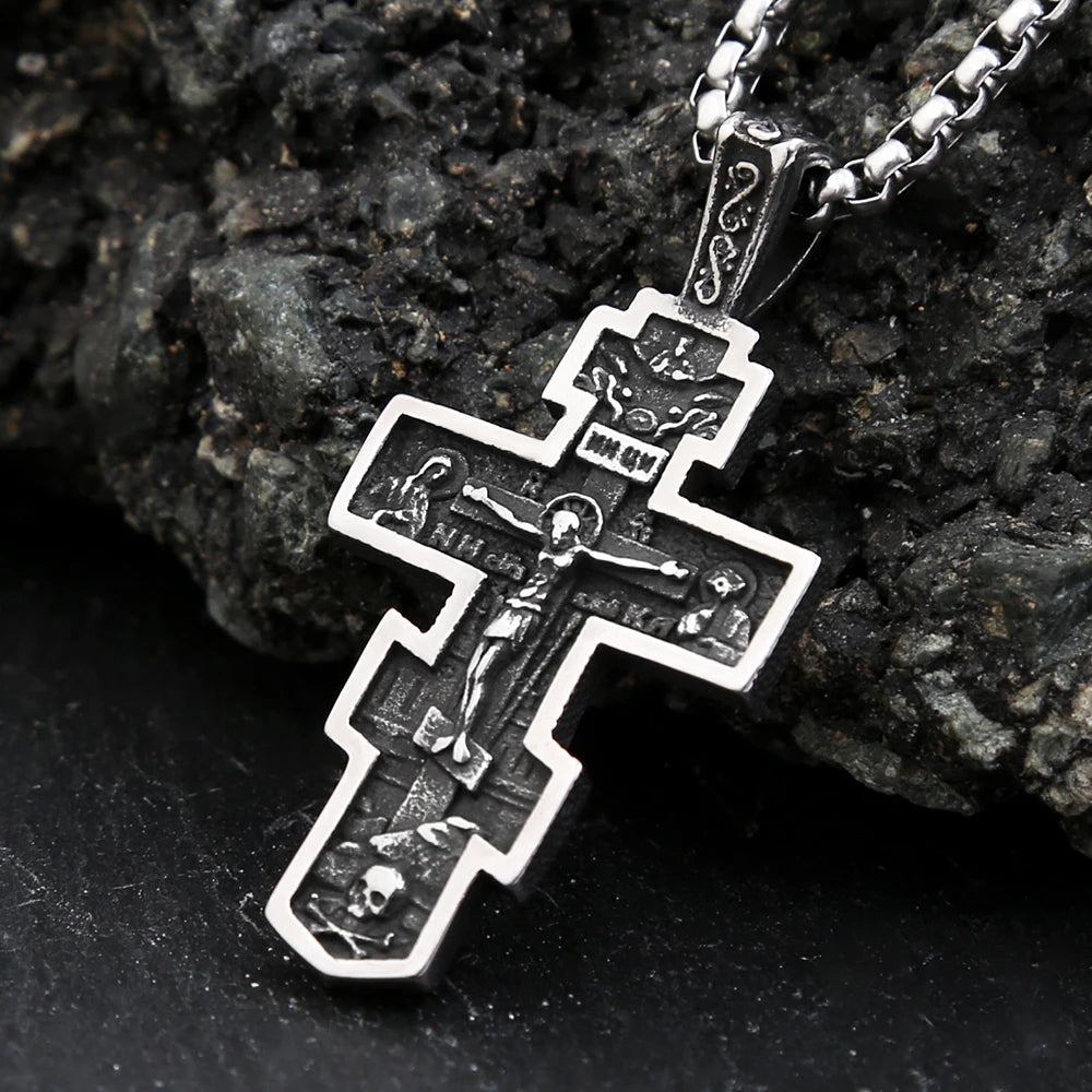 Cross Jesus Steel Pendant 316L Gothic Religious