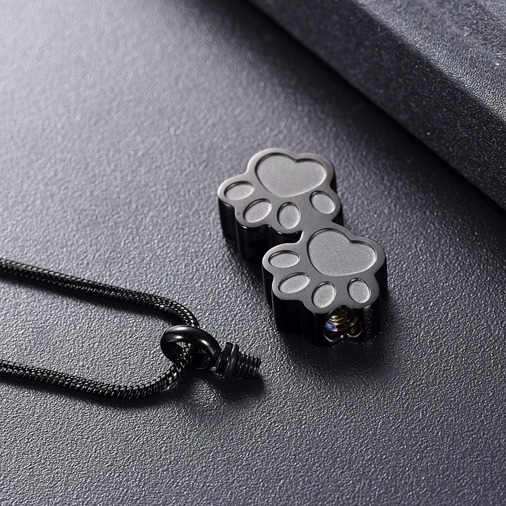 Double Paw Memorial Urn Necklace — Stainless Steel