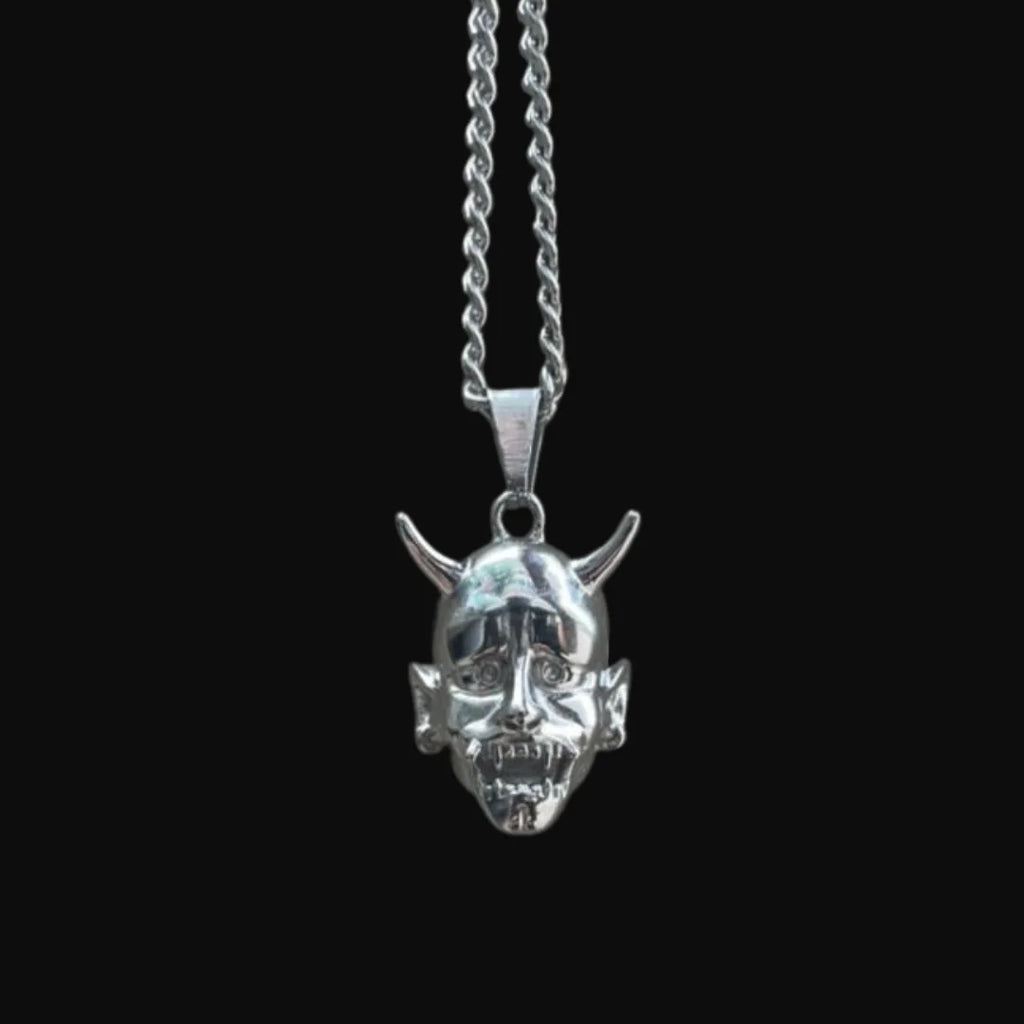 Japanese Hannya Mask Pendant Necklace — Stainless Steel
