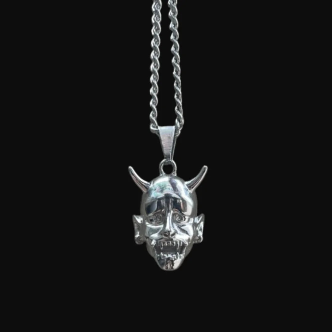 Japanese Hannya Mask Pendant Necklace — Stainless Steel