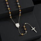 Saint Benedict Virgin Mary Rosary Necklace — Stainless Steel
