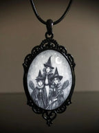 Gothic Crow Black Forest Charm Necklace Fashion Witch Jewelry Gift Pagan Cross Black Cat Skull Glass Pendant Necklace