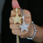 Iced Out Star Pendant Necklace Micro Paved Silver Color Cubic Zircon Prong Setting Charm For Men Women Hip Hop Jewelry